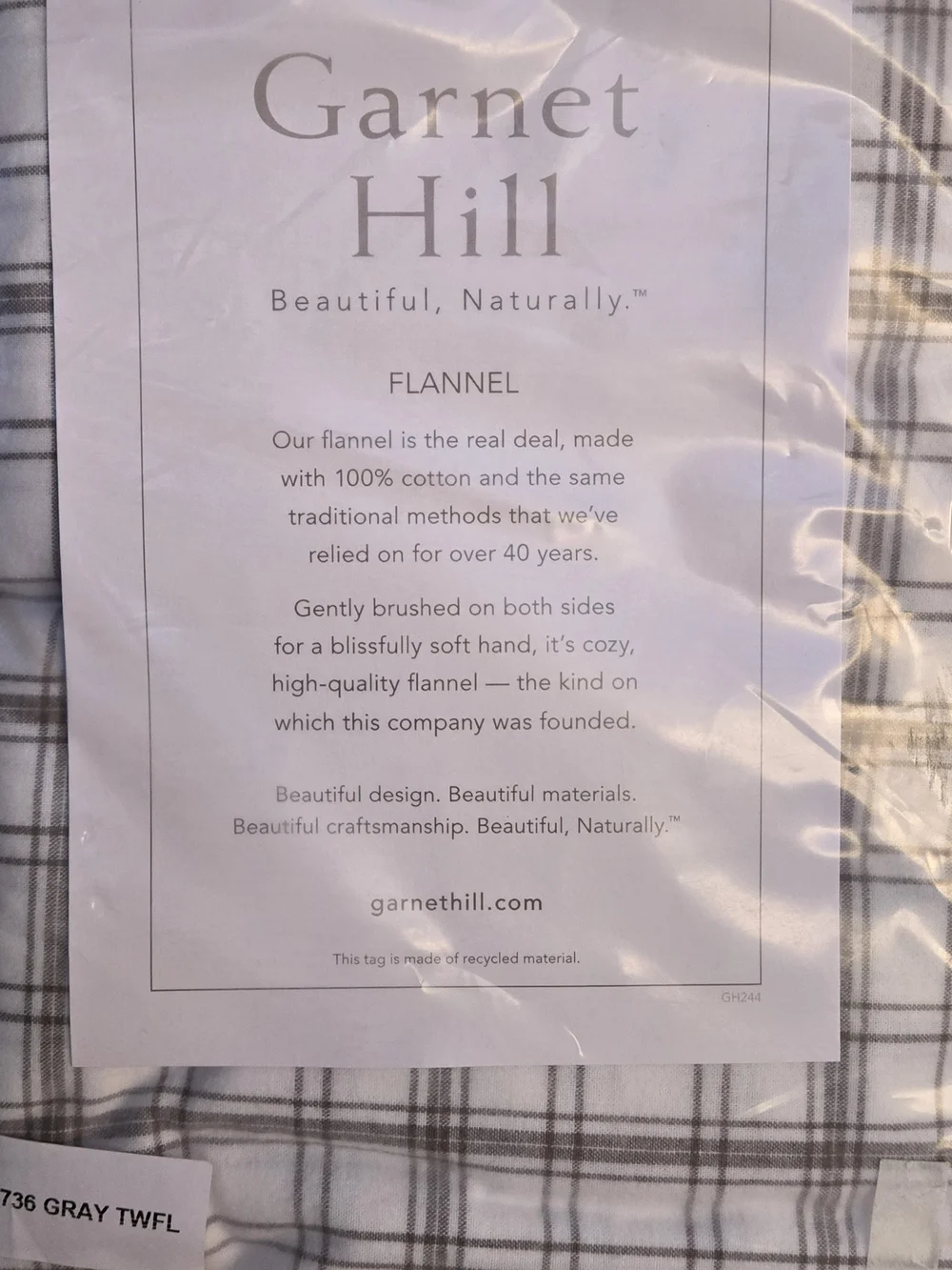 Garnet Hill Flannel Twin Flat Sheet - Gray Plaid